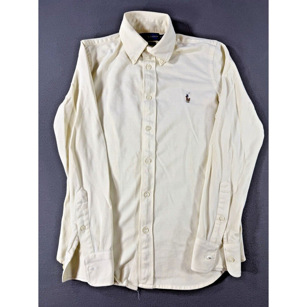 Polo Ralph Lauren Shirt Women M Yellow Knit Oxford Button Down Lightweight Flesh